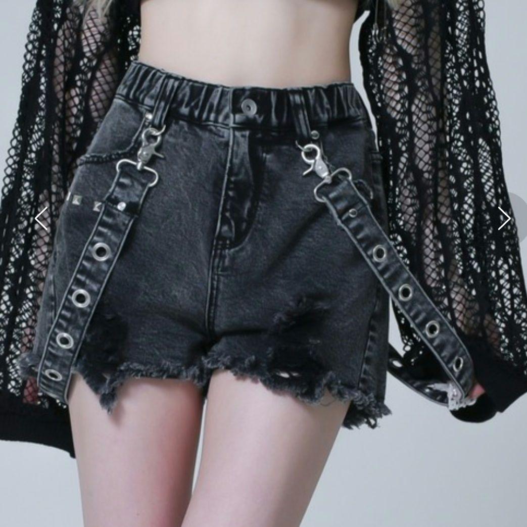 レフレム　サスペンダー付きデニムショーツ