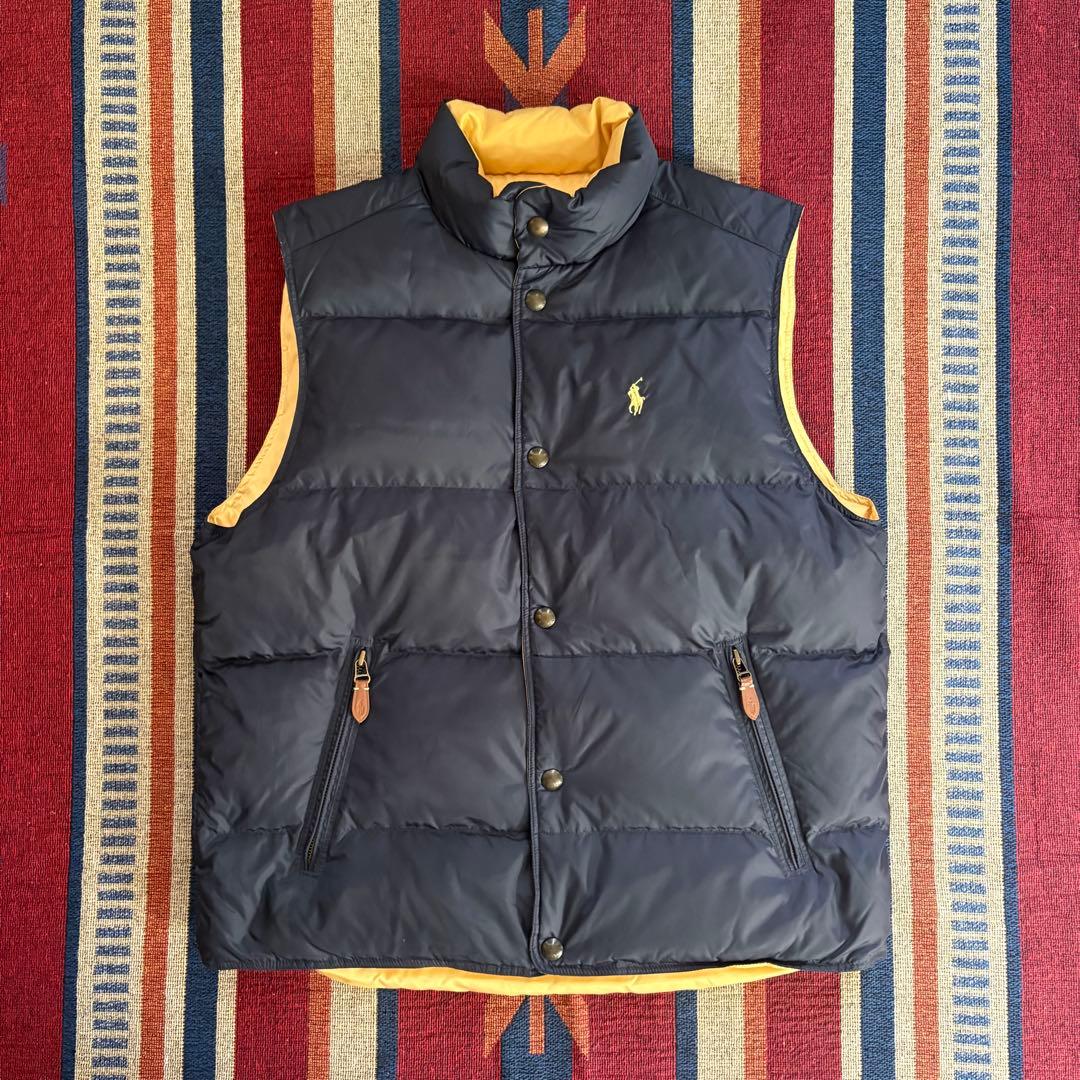 ポロラルフローレン リバーシブルダウンベスト ネイビー×イエロー Lサイズ
