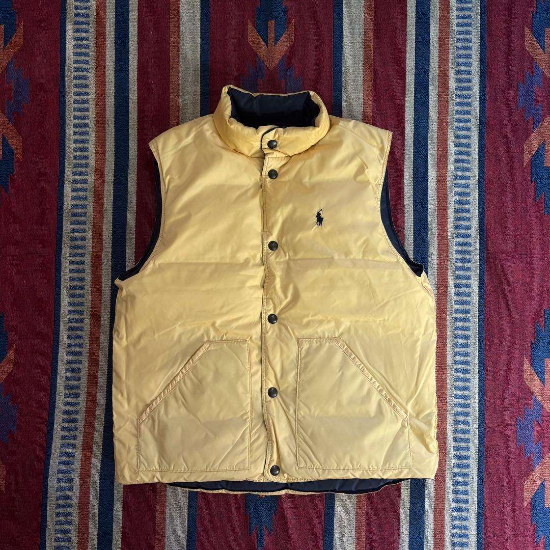 ポロラルフローレン リバーシブルダウンベスト ネイビー×イエロー Lサイズ