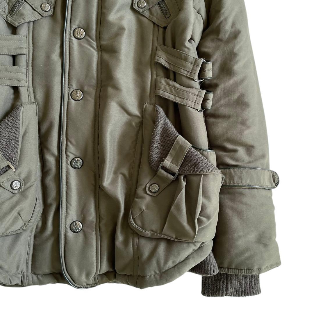 00s y2k デカフード グランジ リブ ミリタリー コート 中綿 ギミック