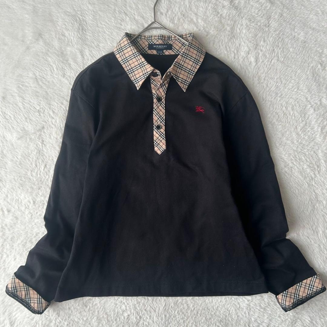 美品✨バーバリーロンドン ポロシャツ 黒 ノバチェック 三陽商会 M相当