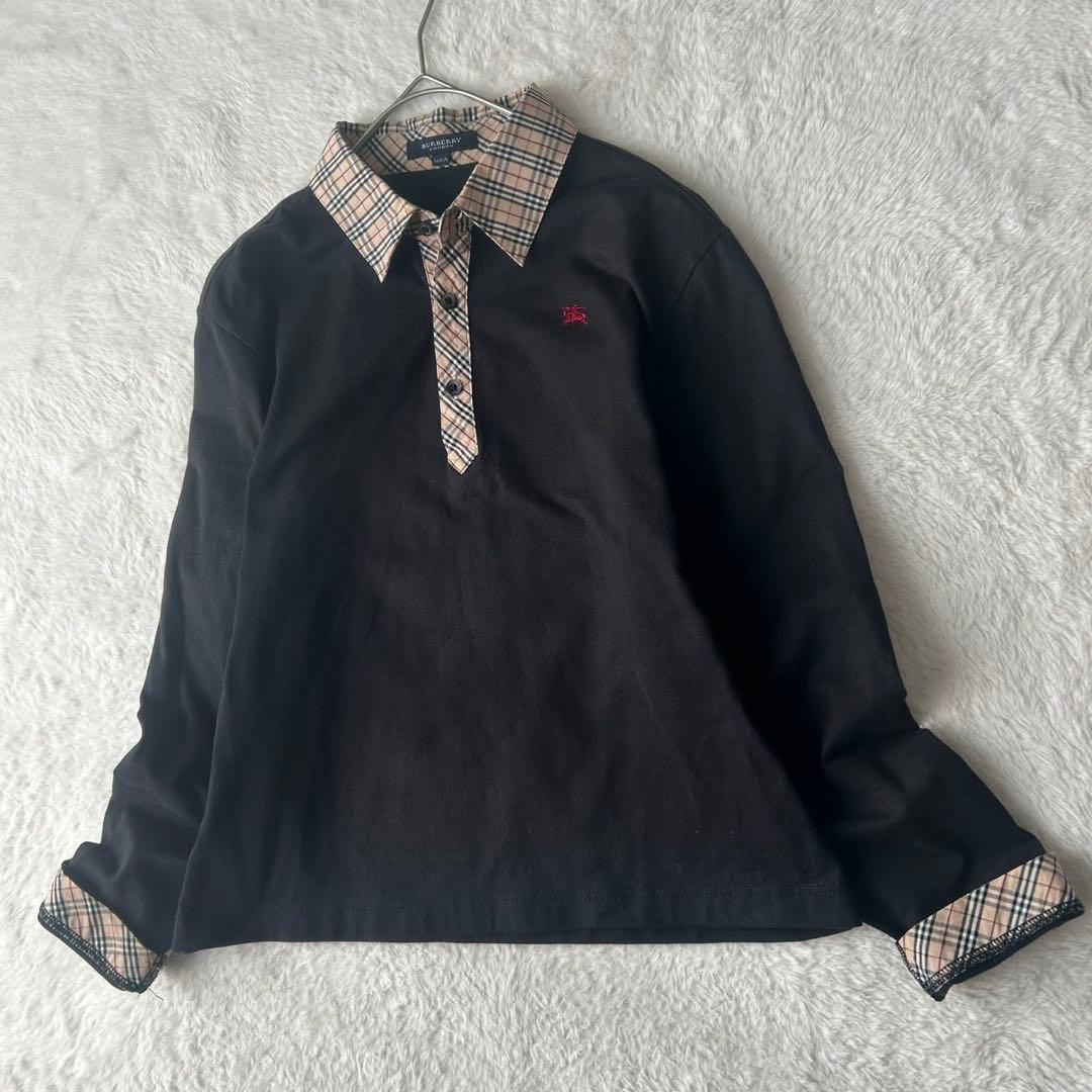 美品✨バーバリーロンドン ポロシャツ 黒 ノバチェック 三陽商会 M相当