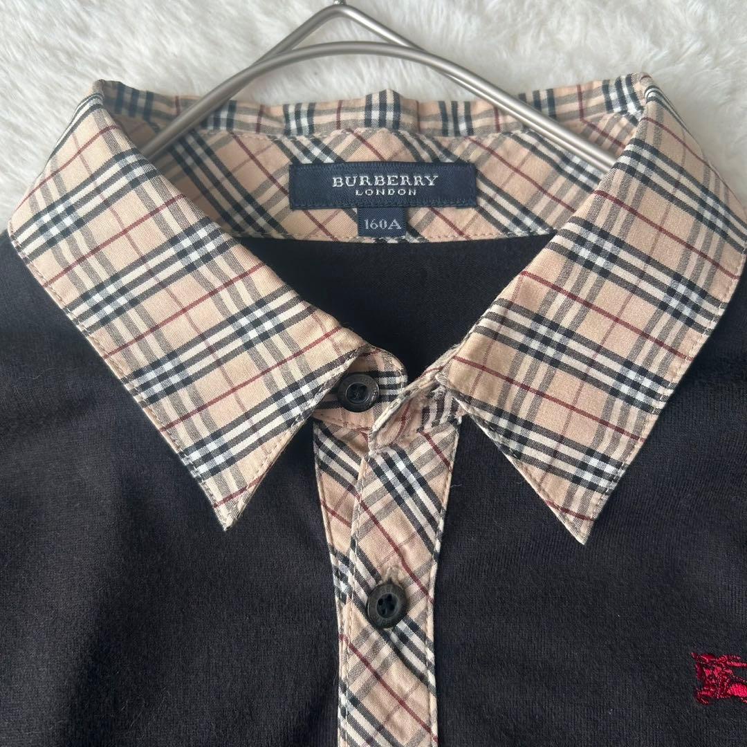 美品✨バーバリーロンドン ポロシャツ 黒 ノバチェック 三陽商会 M相当