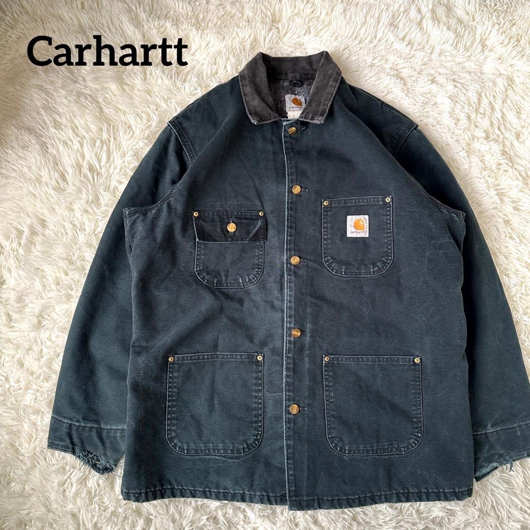 90s Carhartt ミシガンチョアコート ブラック フェード 襤褸 L相当