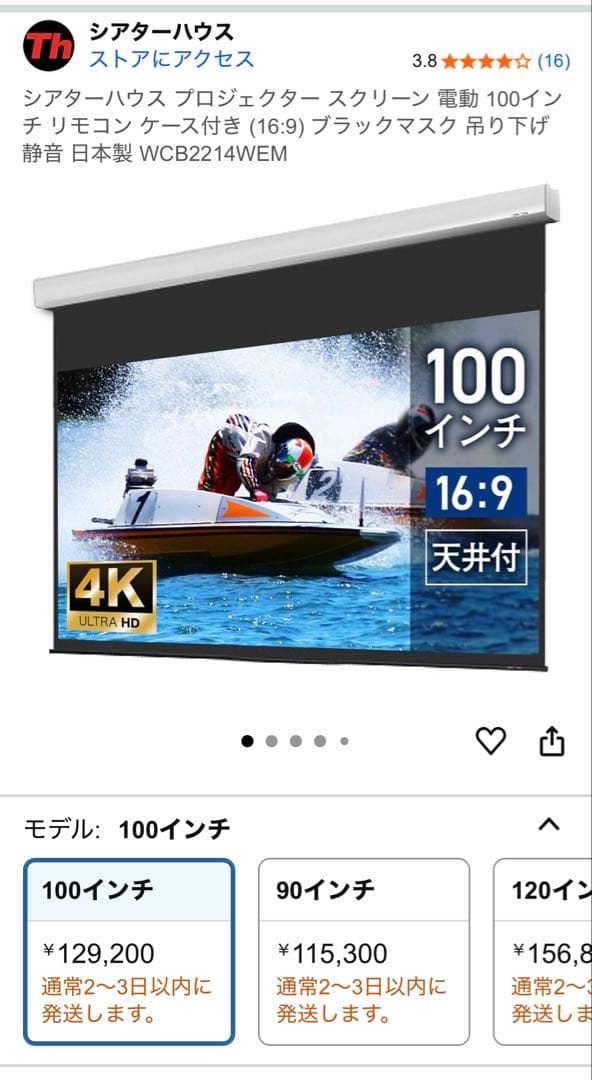 【値下げ】Theaterhouse プロジェクタースクリーン 100インチ
