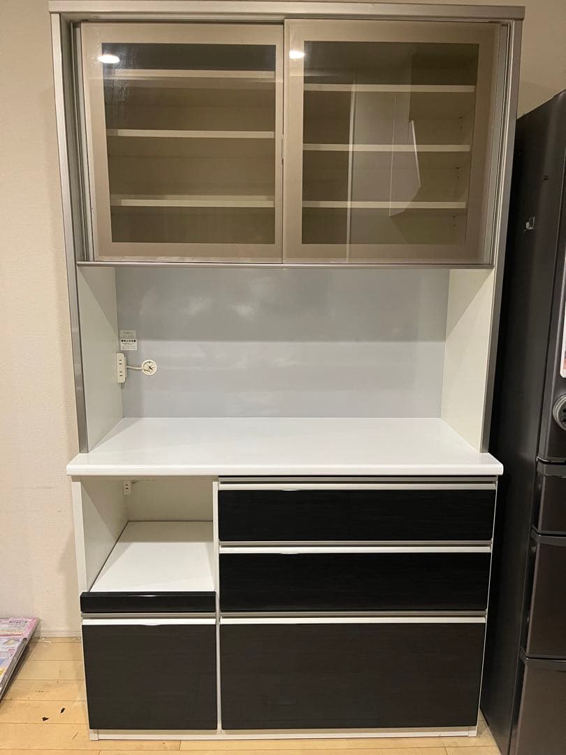 木製キッチンカウンター 食器棚　カップボード　ホワイト・ダークブラウン