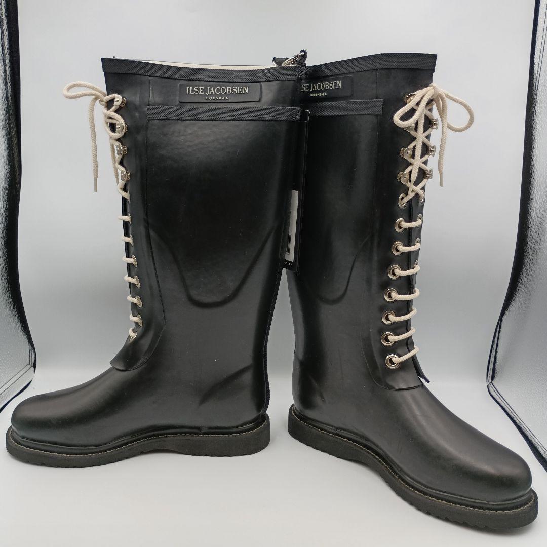 ILSE JACOBSEN レインブーツ レースアップ ブラック ２４cm