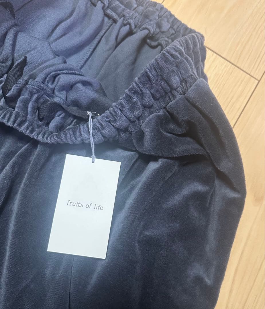 フルーツオブライフ ベロアテーパードパンツ 青鈍色 サイズ2