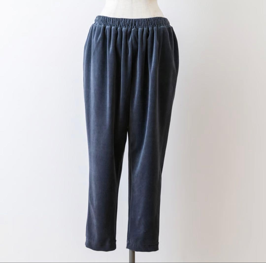 フルーツオブライフ ベロアテーパードパンツ 青鈍色 サイズ2