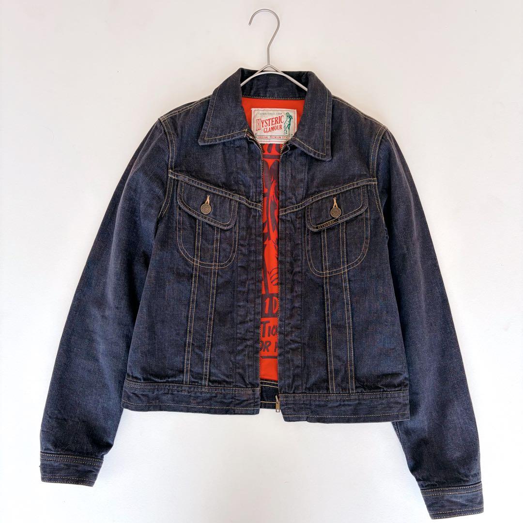 ヒステリックグラマー デニム ジャケット 濃紺 ヒスガール 短丈 派手 裏地