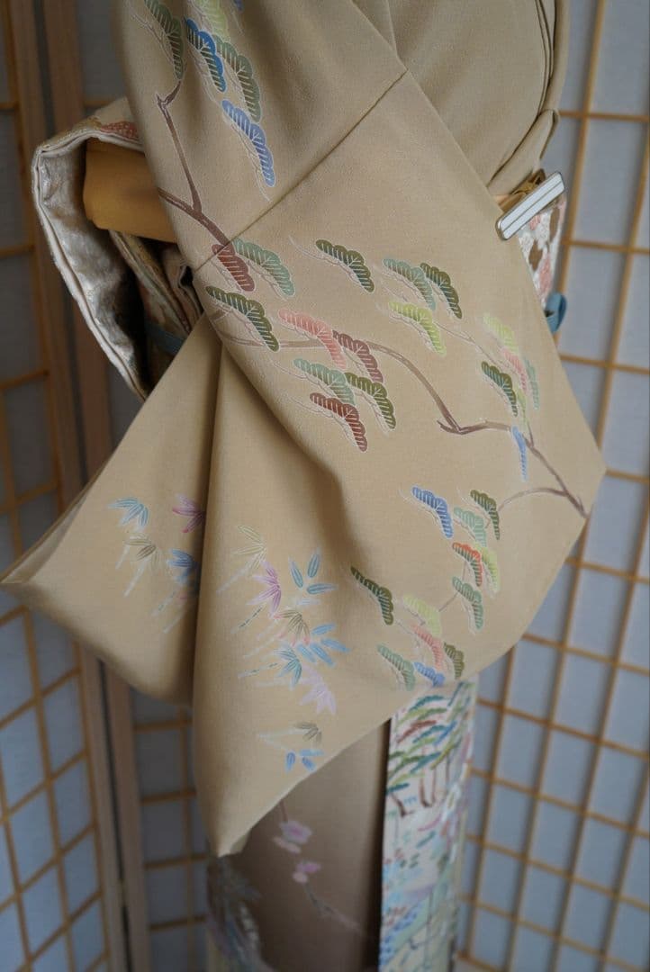 薄茶色に古典柄訪問着コーディネートフルセット 正絹 袷 七五三や入学式卒業式など