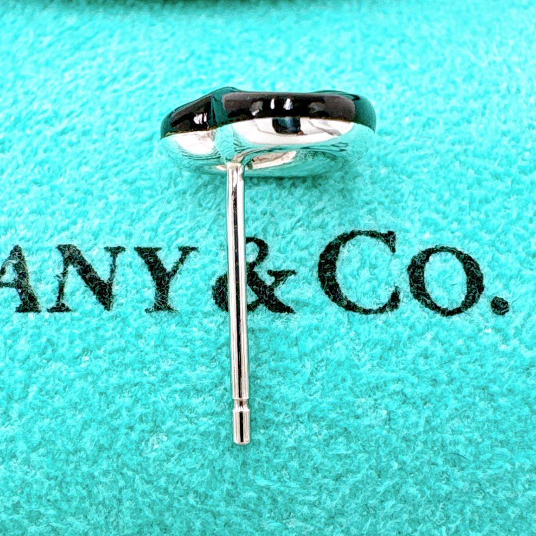 極美品レア ティファニー オープンハート ピアス ブラックジェイド シルバー