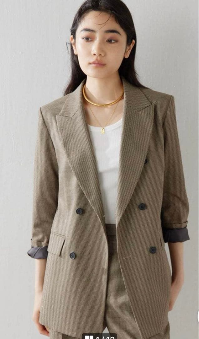 sale★ウィムガゼット★TRダブルジャケット　チェック柄　ブラウン