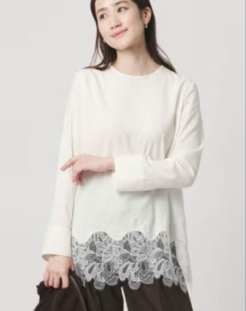 【新品】UNITED ARROWS ・バックサテン レースコンビ ブラウス