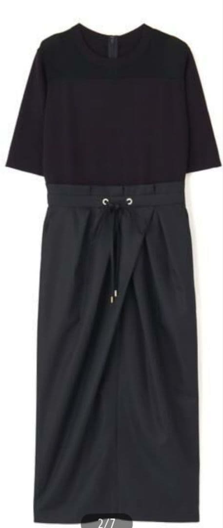 ピンキー＆ダイアンニットコンビタフタワンピース38ネイビー