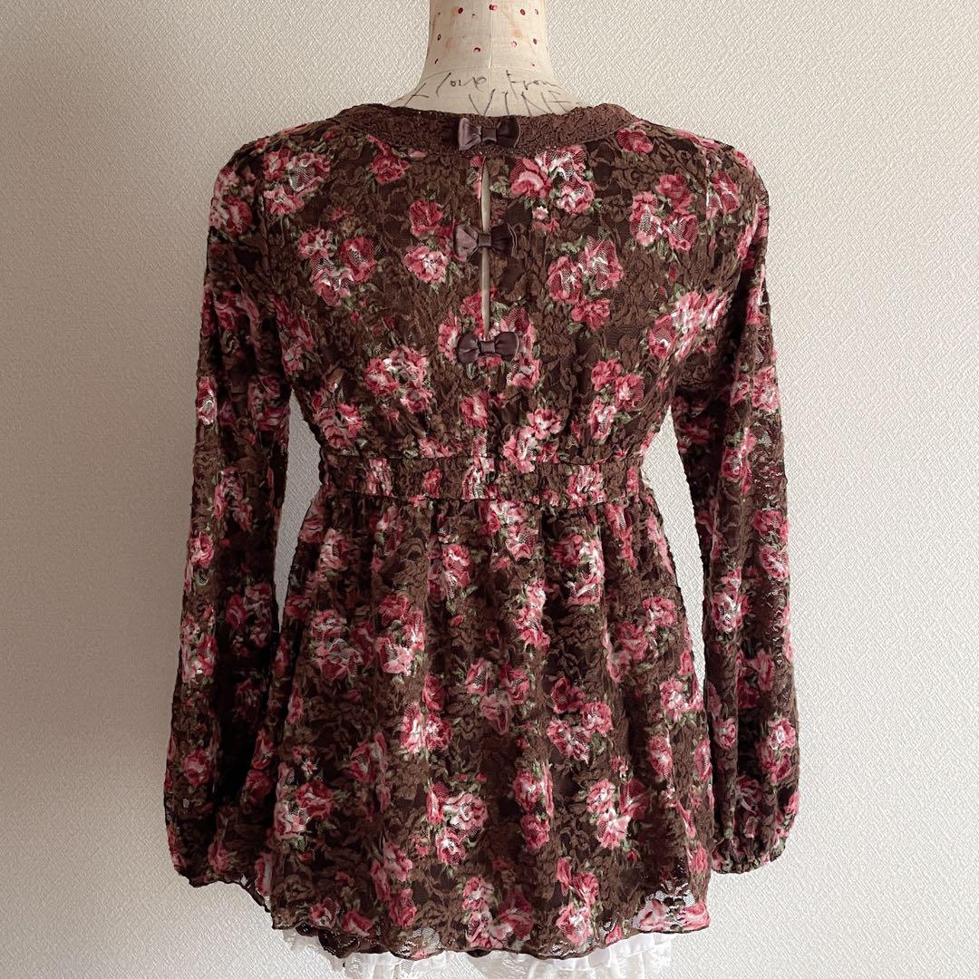 00s 希少 LIZLISA パワネ総レースブラウンローズチュニック 姫カジ