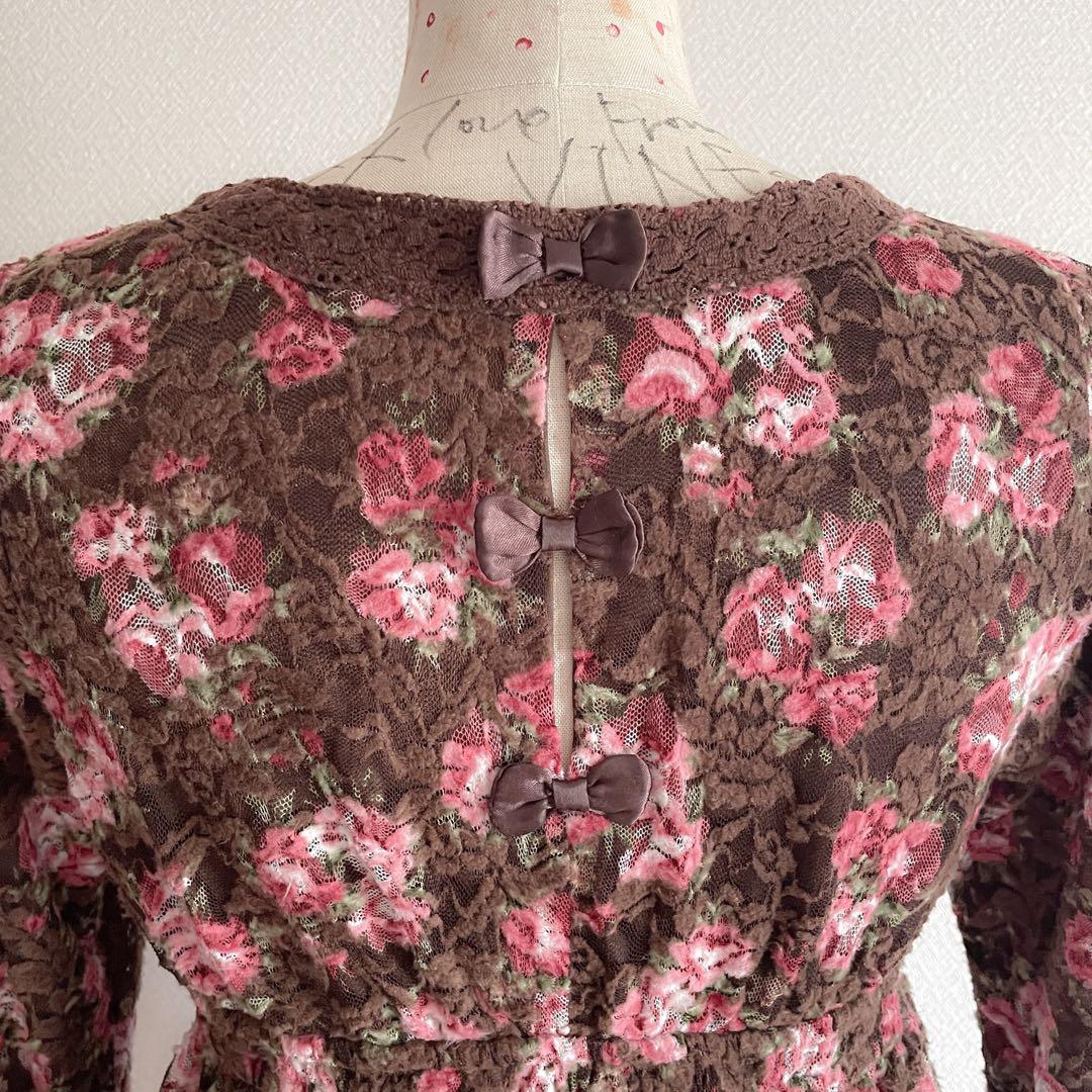 00s 希少 LIZLISA パワネ総レースブラウンローズチュニック 姫カジ