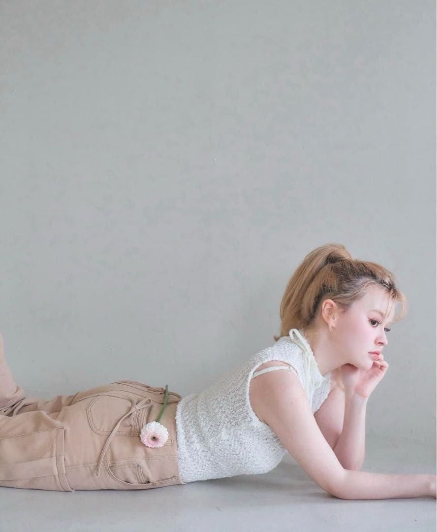 パンツ andmary Back ribbon cargo pants beige XS