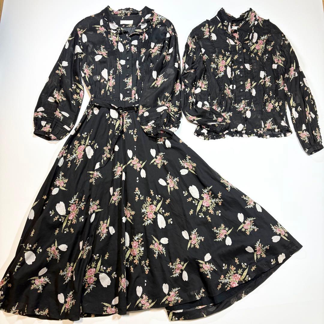 PINK HOUSE ワンピース ドレス ブラウス 花柄 ブラック セットアップ