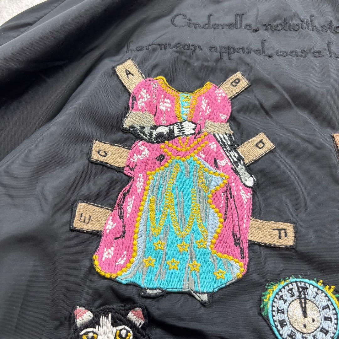 タマオワールド 刺繍ジャケット 猫柄 動物柄 MA-1 黒 ブラック