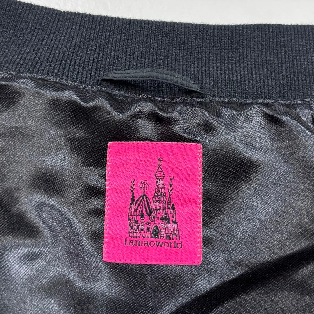 タマオワールド 刺繍ジャケット 猫柄 動物柄 MA-1 黒 ブラック