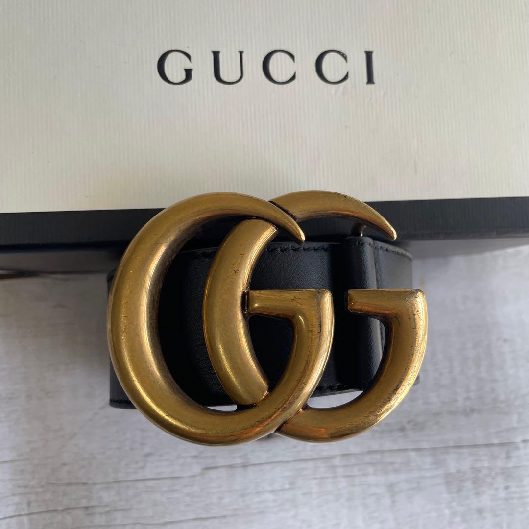 GUCCI グッチ GG ダブルGバックル ブラックレザー ベルト