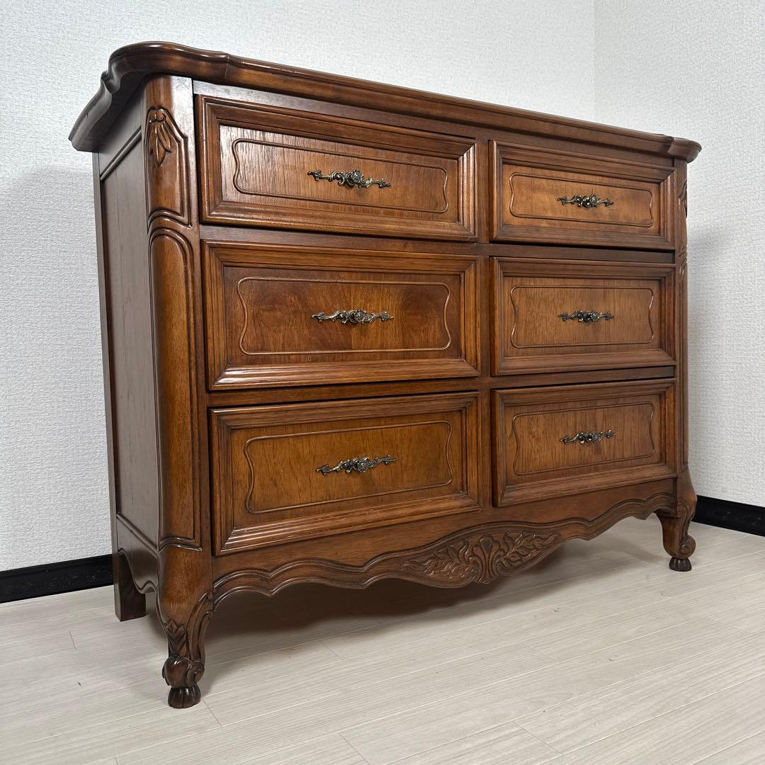 【展示品】英国 アンティーク調 チェスト 3段6杯 レリーフ 彫刻 ※i4※