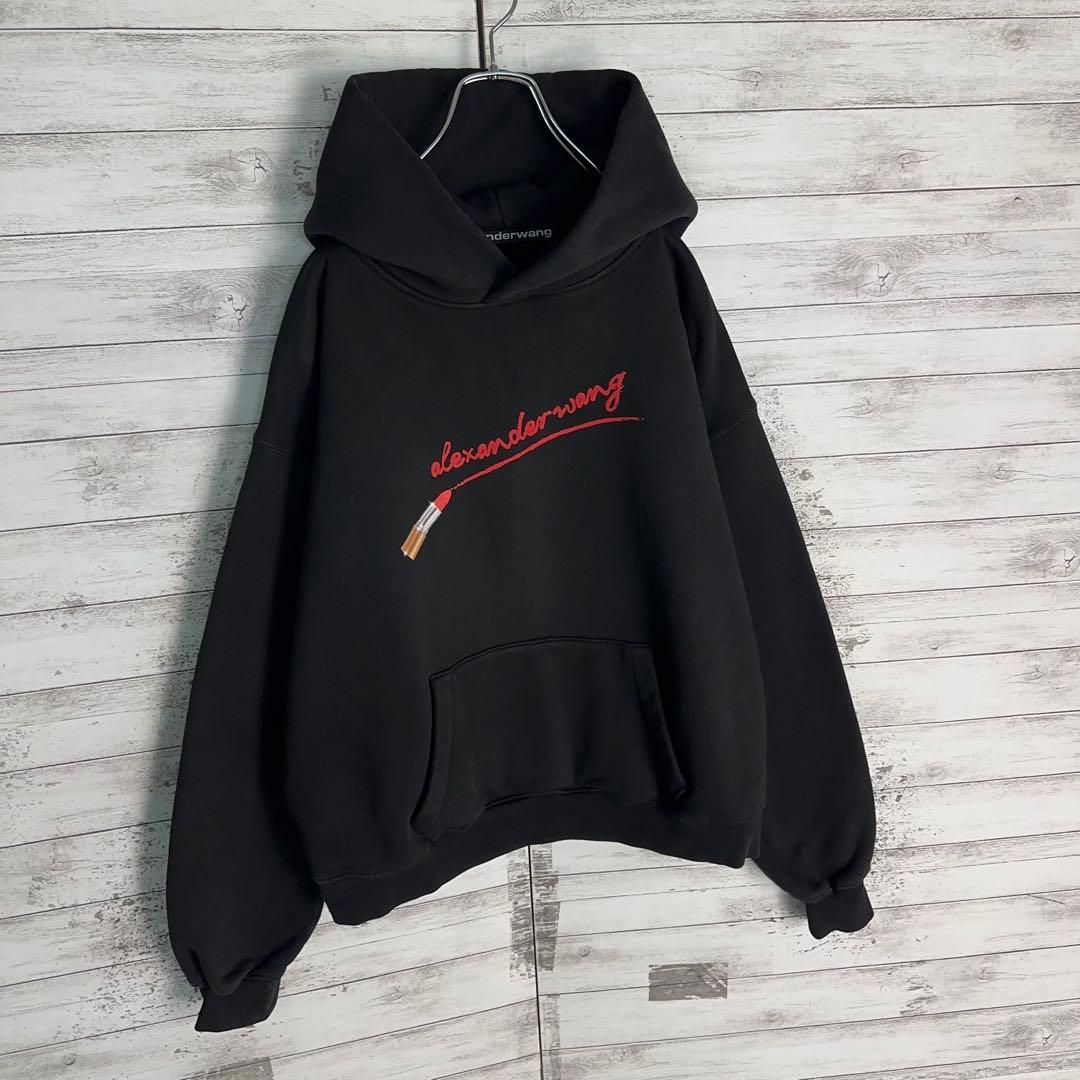 10558【即完売モデル】アレキサンダーワン☆リップロゴ定番カラー黒パーカー