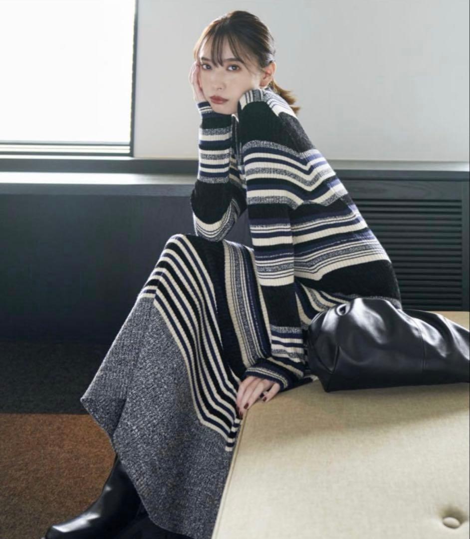 COCODEAL マルチボーダー　フレアニットワンピース