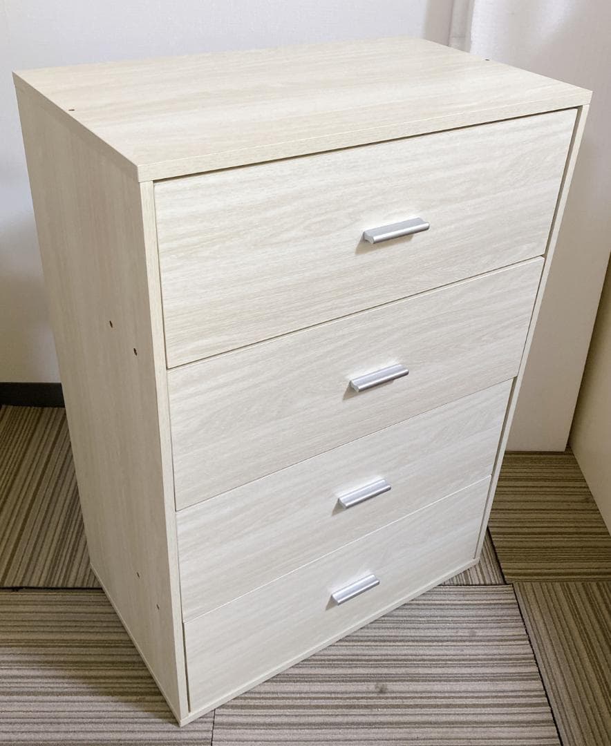 リビング収納 チェスト キャビネット ４段 引き出しタイプ 木目調 ホワイト
