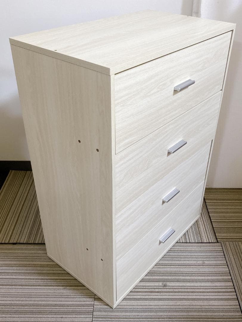 リビング収納 チェスト キャビネット ４段 引き出しタイプ 木目調 ホワイト