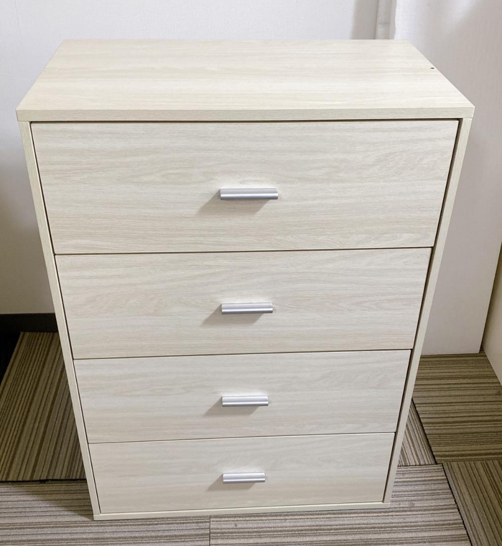 リビング収納 チェスト キャビネット ４段 引き出しタイプ 木目調 ホワイト