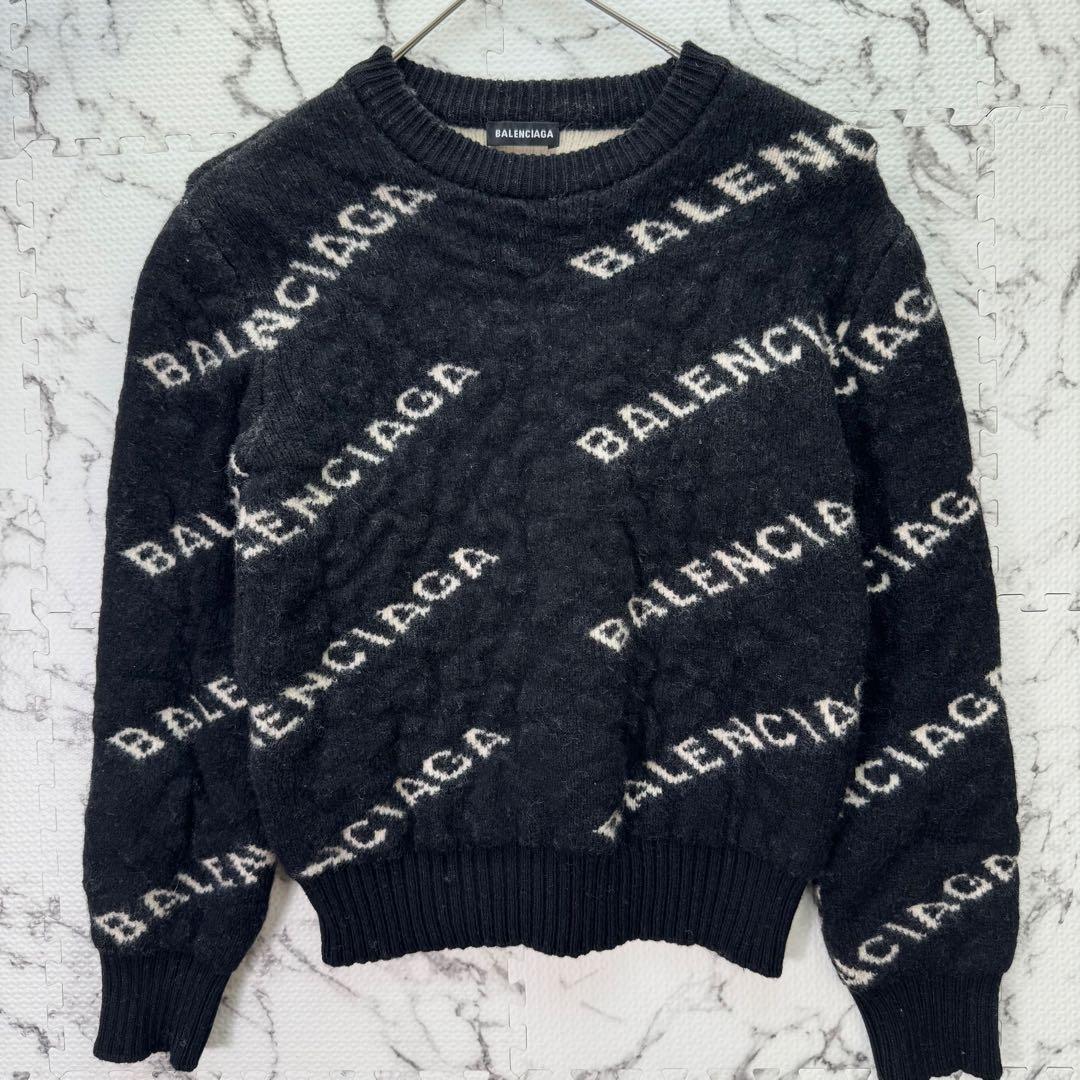 バレンシアガ　ジャガードロゴニット　セーター　クルーネック　総柄　ユニセックス