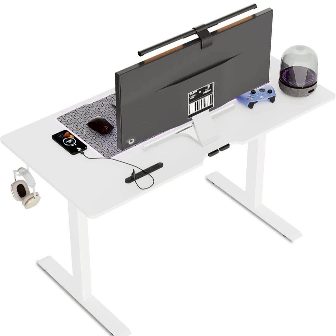 昇降式デスク　電動　120×60cm　白　USB & コンセント付　メモリー機能