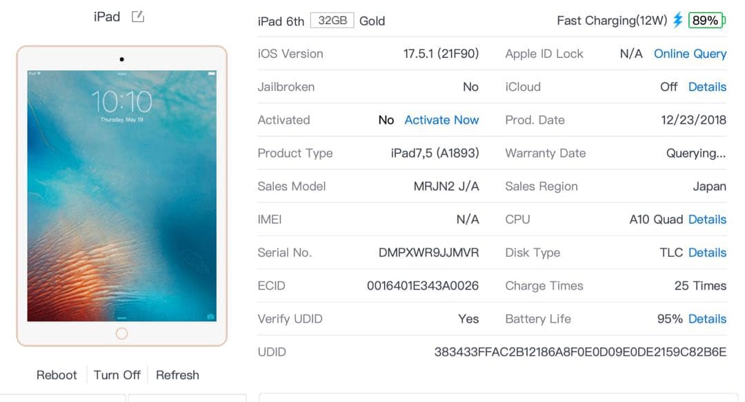 美品 A1954 iPad 第6世代 ゴールド 32GB