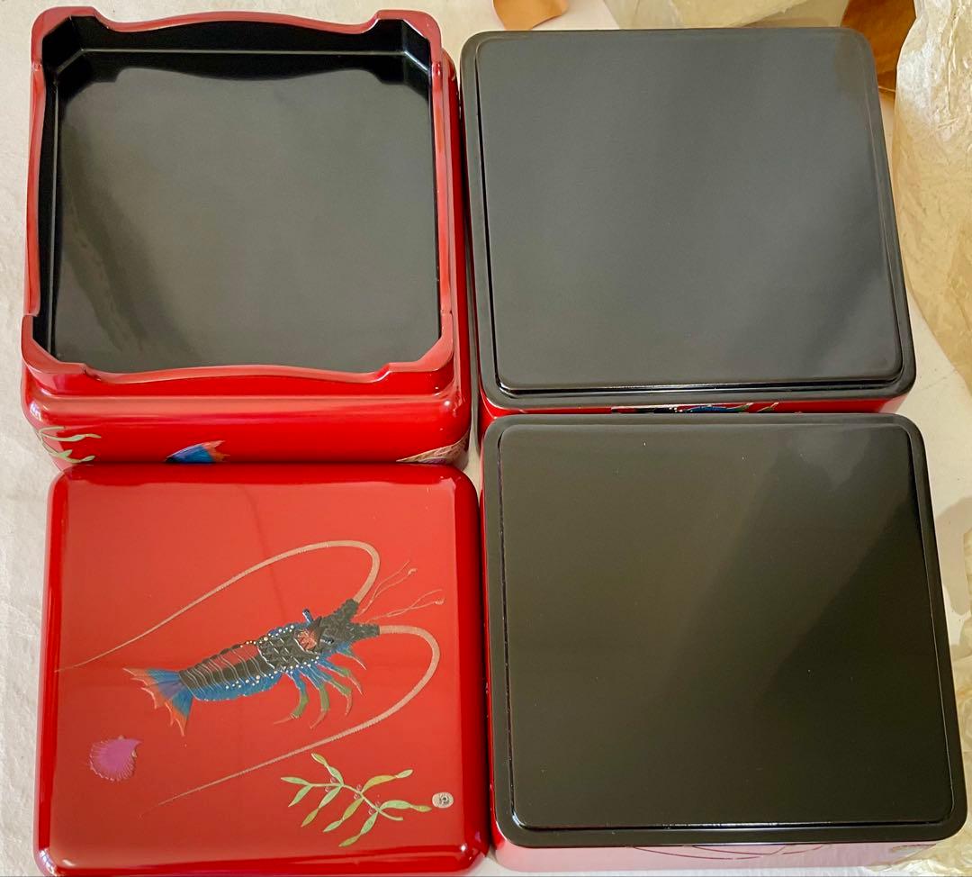 ★琉球塗 伊勢海老 三段重箱 朱塗り