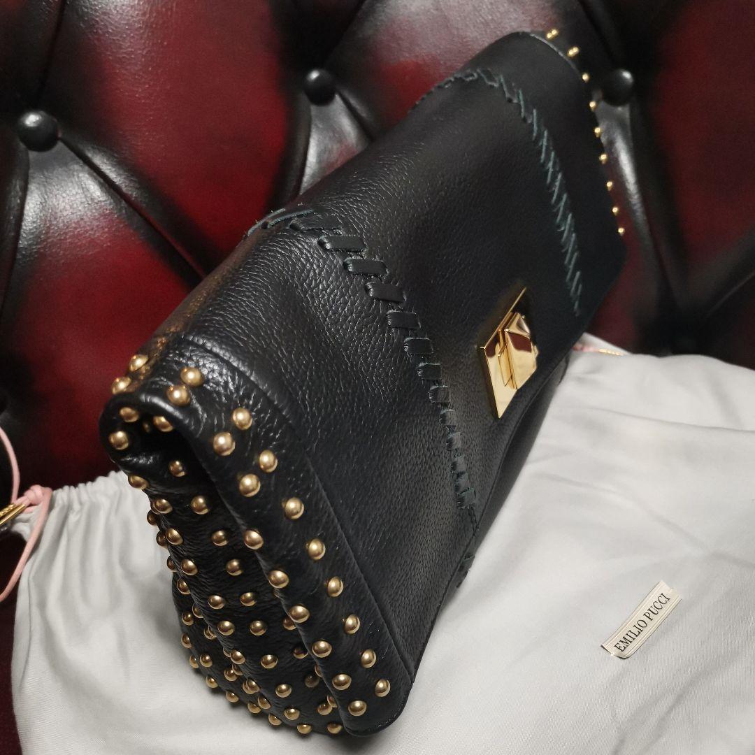 Emilio Pucci ブラックレザー クラッチバッグ