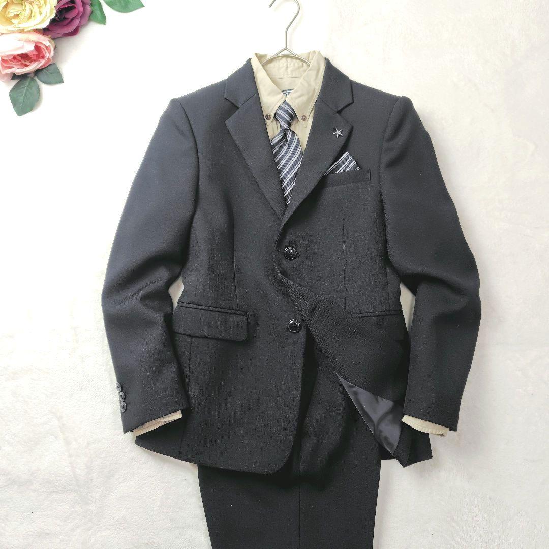 極美品✨ 男子 150 卒業式 フォーマルスーツ 5点セット 黒 POLOシャツ