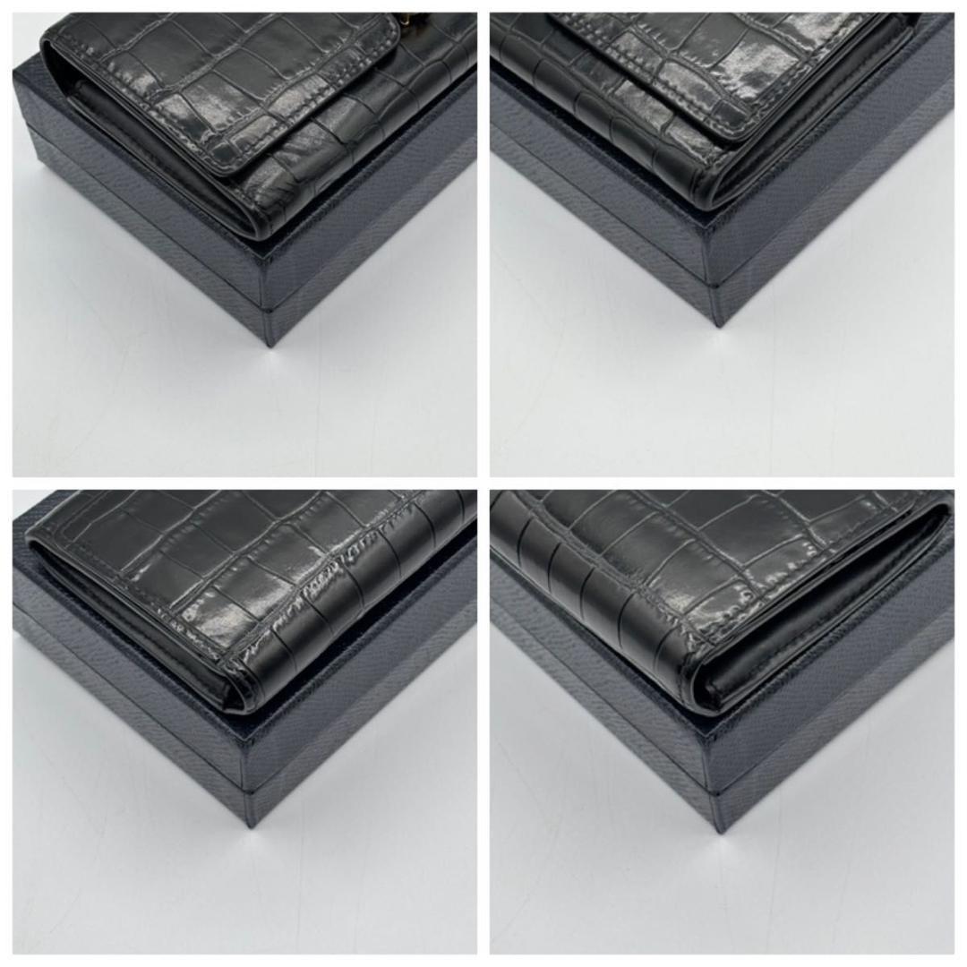 極美品 入手困難 バーバリー 保存袋付属 長財布 BT クロコ 型押し 総柄 黒