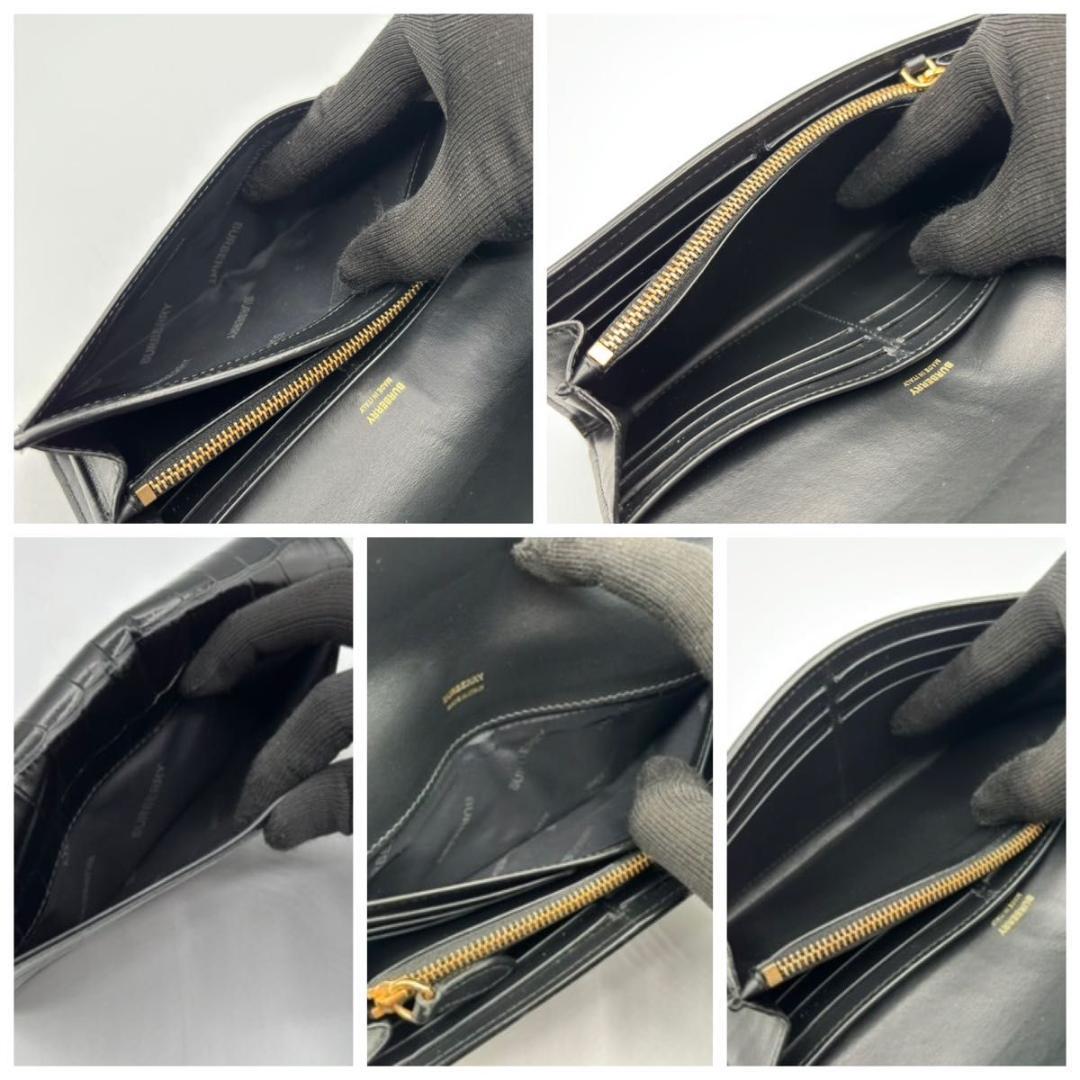 極美品 入手困難 バーバリー 保存袋付属 長財布 BT クロコ 型押し 総柄 黒