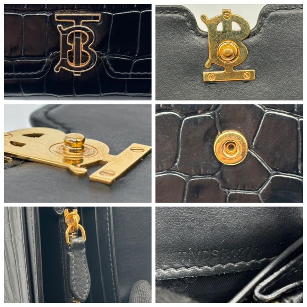 極美品 入手困難 バーバリー 保存袋付属 長財布 BT クロコ 型押し 総柄 黒