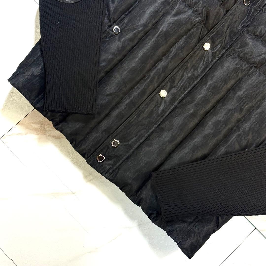 【極美品/XL】ルイヴィトン ダミエ柄 ダウンジャケット カウレザー ニット 黒