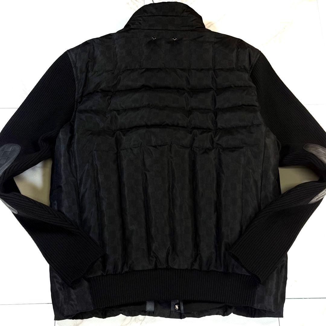 【極美品/XL】ルイヴィトン ダミエ柄 ダウンジャケット カウレザー ニット 黒