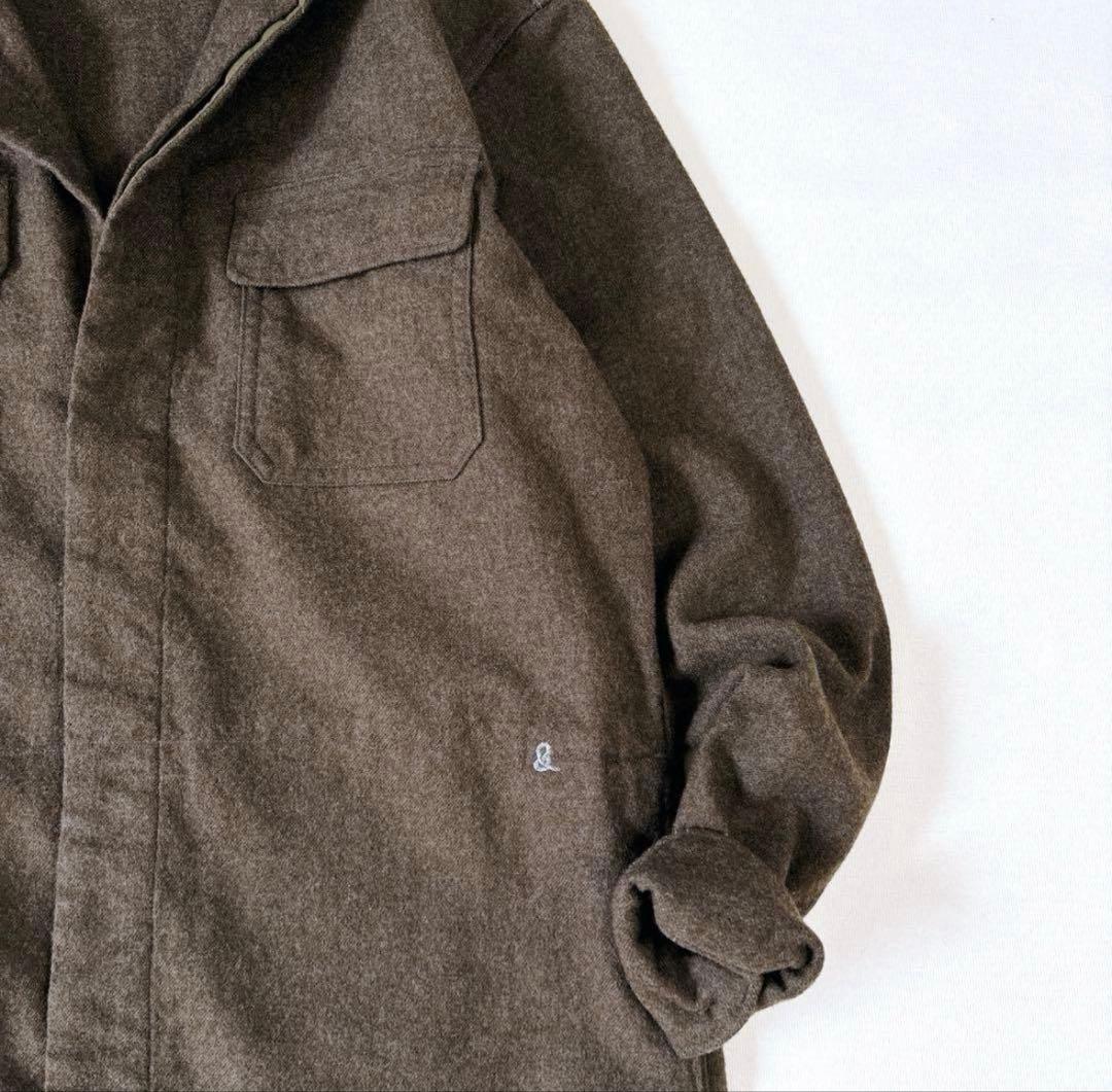 未使用級✨45R シャツワンピース ウール カーキ ロゴ刺繍 Sサイズ 比翼釦