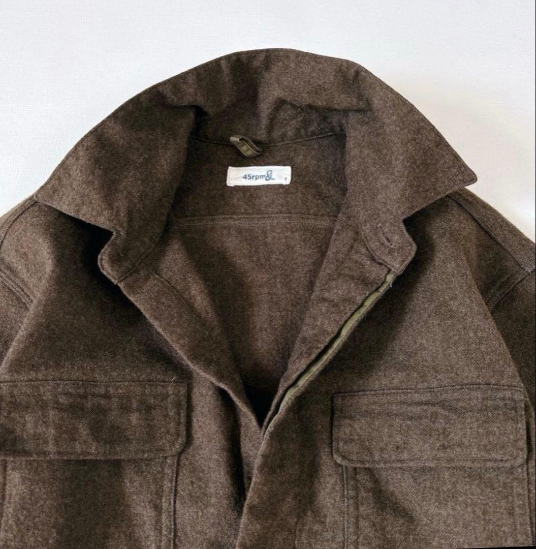 未使用級✨45R シャツワンピース ウール カーキ ロゴ刺繍 Sサイズ 比翼釦