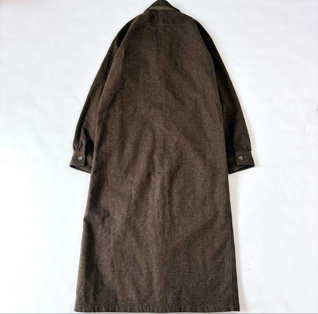 未使用級✨45R シャツワンピース ウール カーキ ロゴ刺繍 Sサイズ 比翼釦