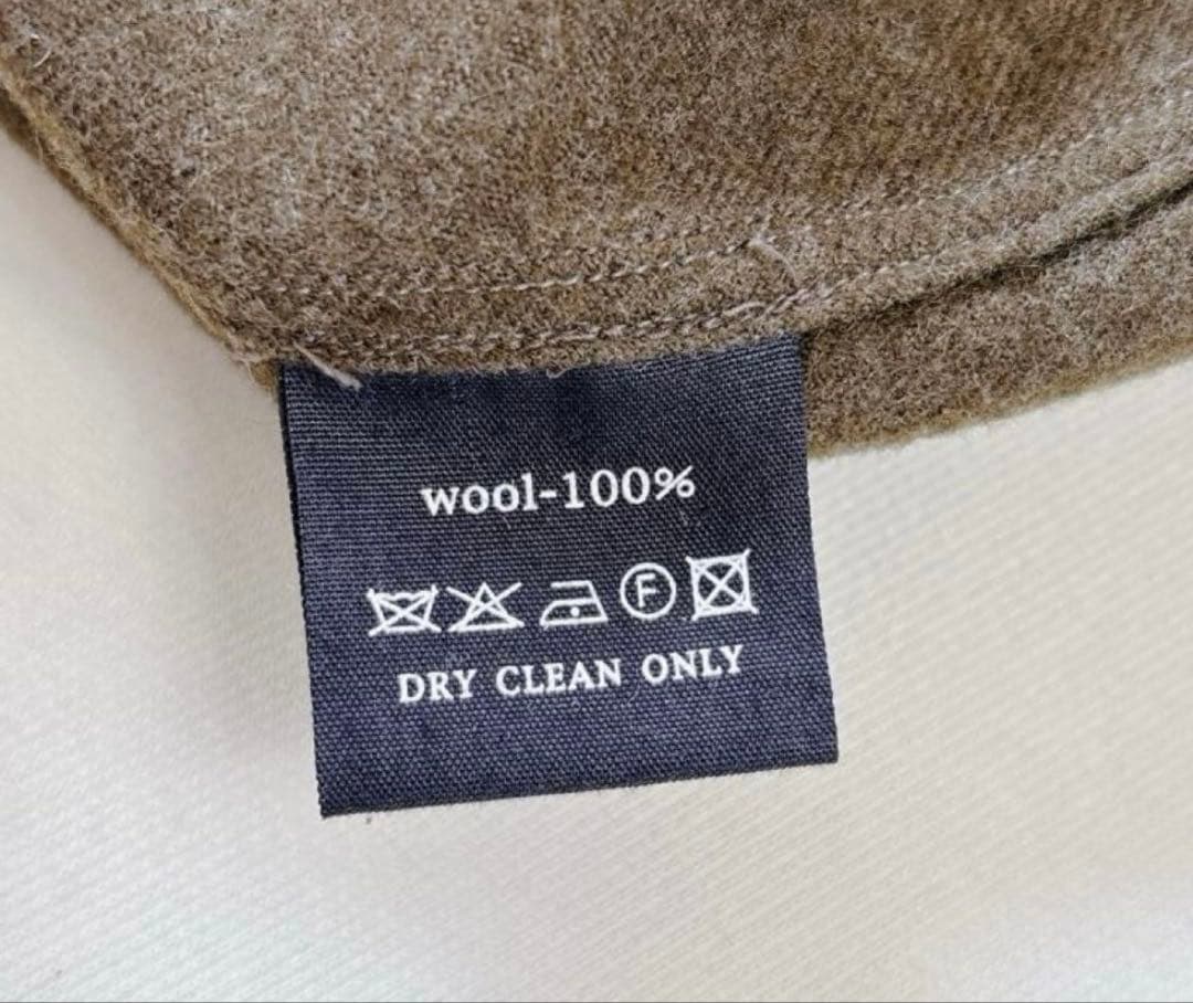 未使用級✨45R シャツワンピース ウール カーキ ロゴ刺繍 Sサイズ 比翼釦