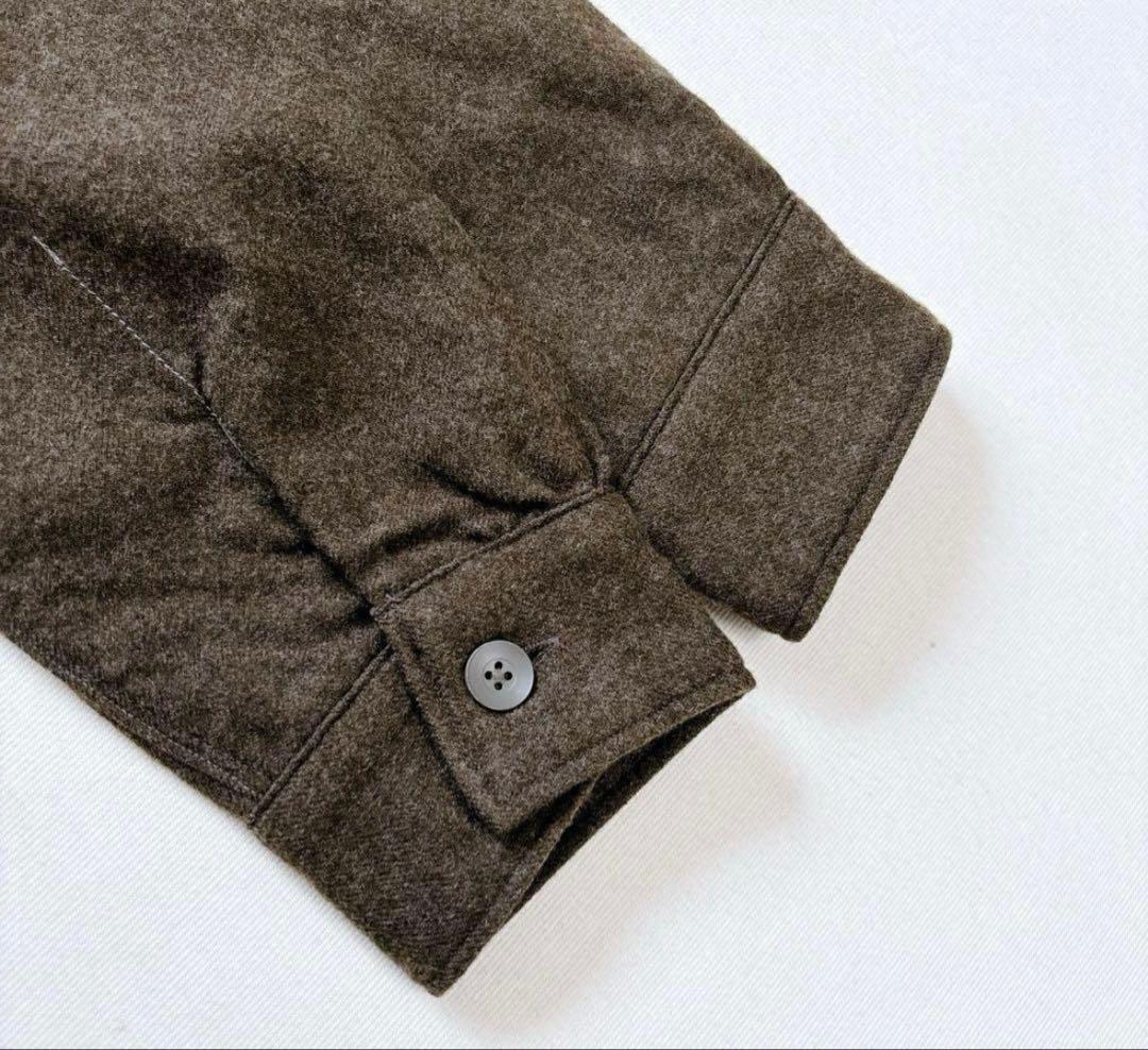 未使用級✨45R シャツワンピース ウール カーキ ロゴ刺繍 Sサイズ 比翼釦