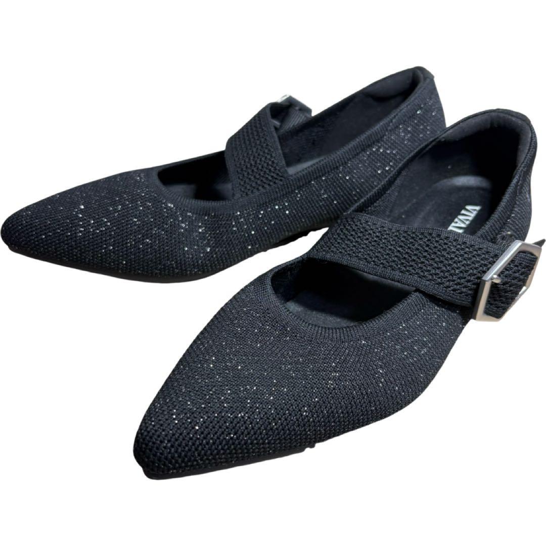 ⭐️新品⭐️ ビバイア　ポインテッド　メリージェーン　フラットシューズ　ラメ　黒