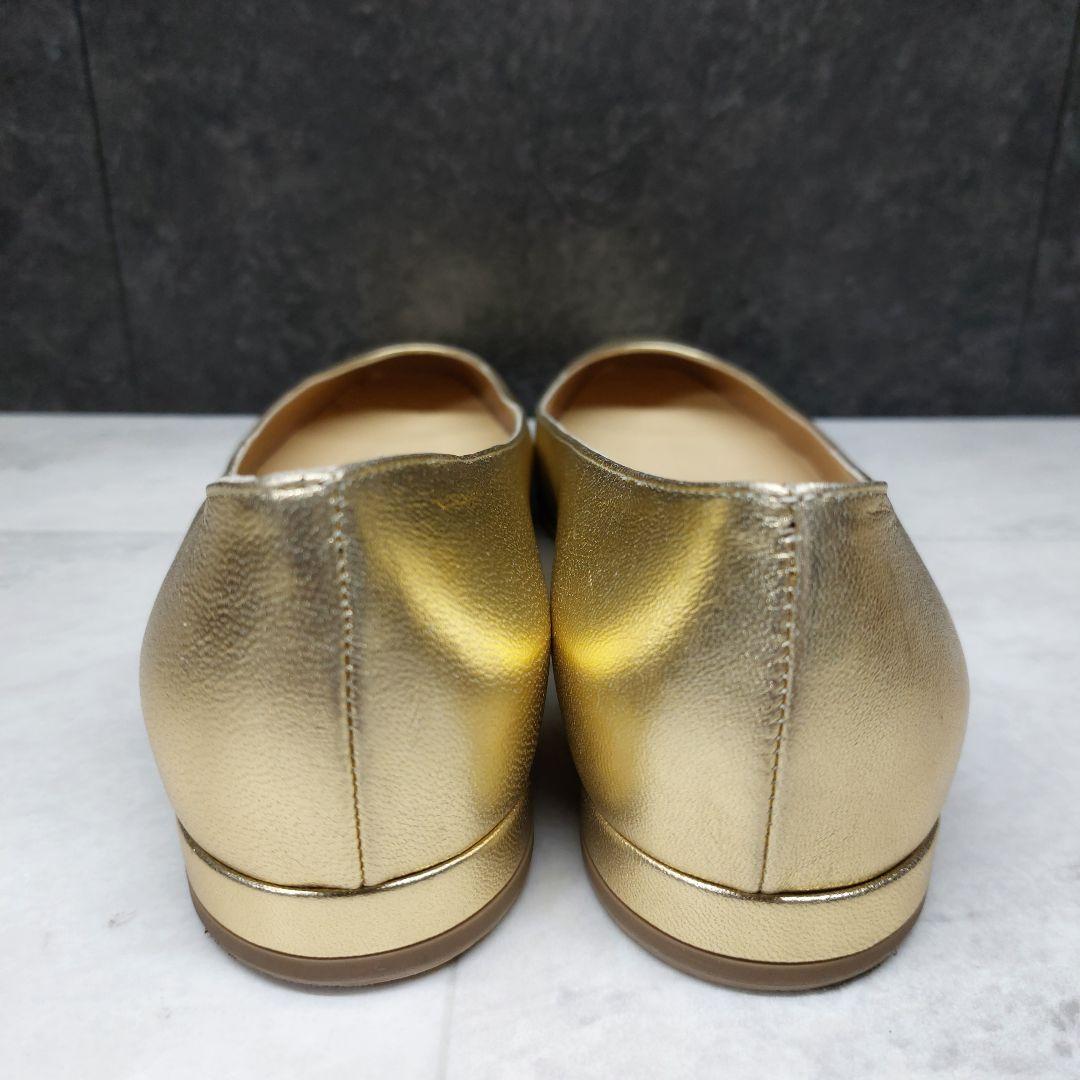 美品 フランチェスコルッソ ゴールドフラットシューズ 36.5